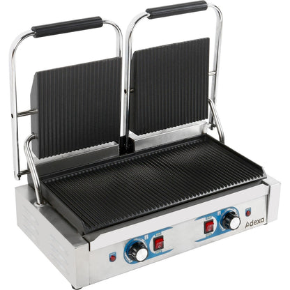Heavy Duty Twin Panini Contact grill Dual Zone 3.6kW Ribbed | Adexa MLP813