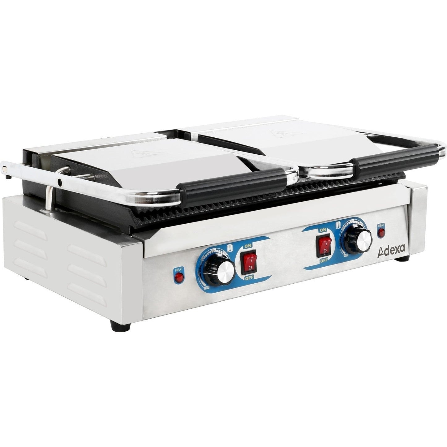 Heavy Duty Twin Panini Contact grill Dual Zone 3.6kW Ribbed | Adexa MLP813