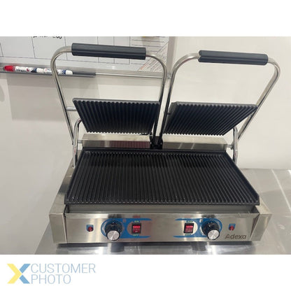Heavy Duty Twin Panini Contact grill Dual Zone 3.6kW Ribbed | Adexa MLP813
