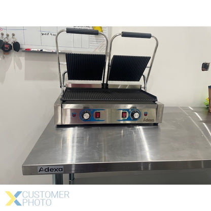 Heavy Duty Twin Panini Contact grill Dual Zone 3.6kW Ribbed | Adexa MLP813